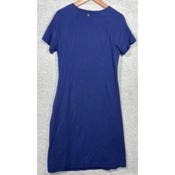 Soft Surroundings Womens Dress L Blue Short-Sleeve V-Neck Ruched Side Slit - Picture 6 of 8